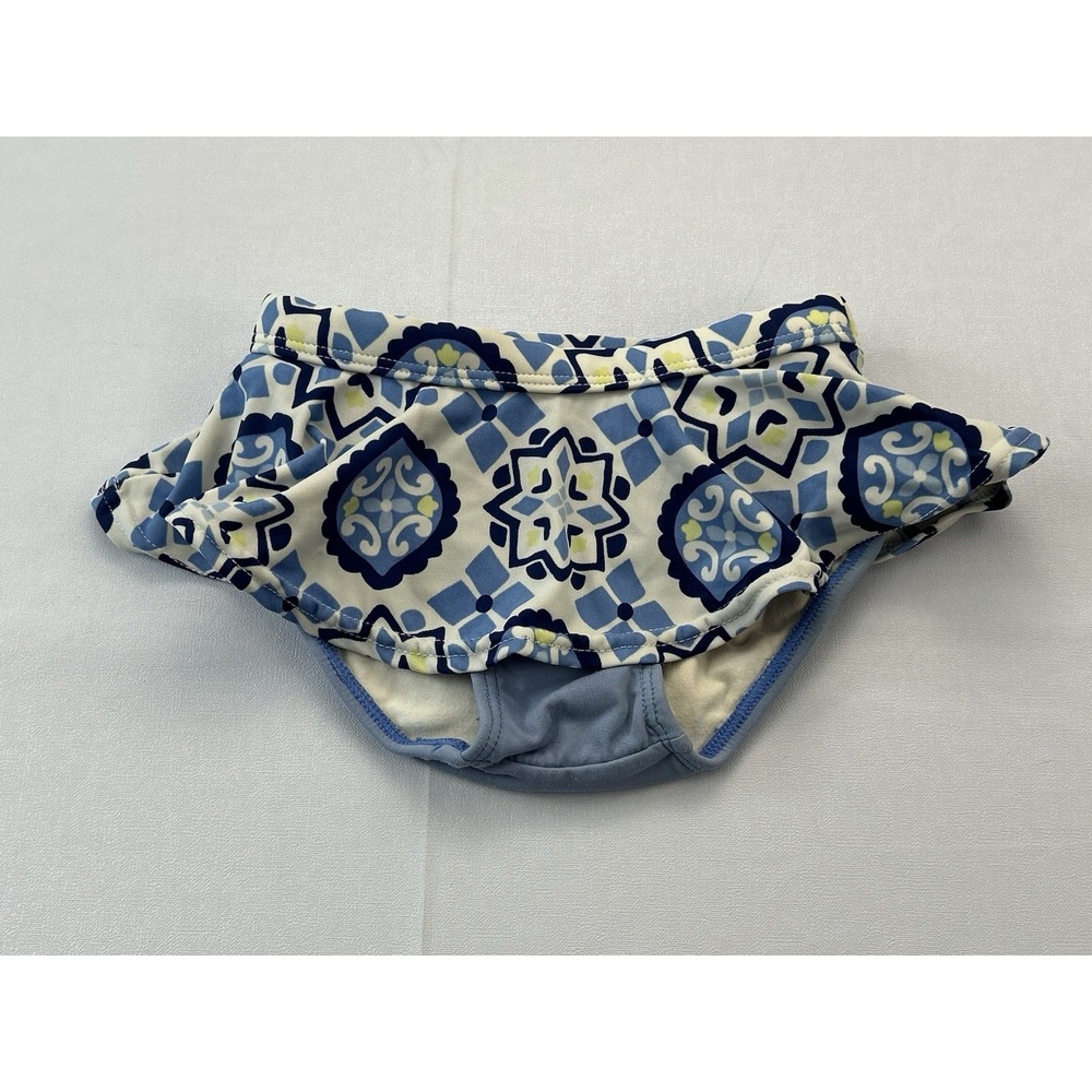 Gymboree Girls 12-18M Blue Tile Print Swim Skirt Bottom Skirted Bikini Brief